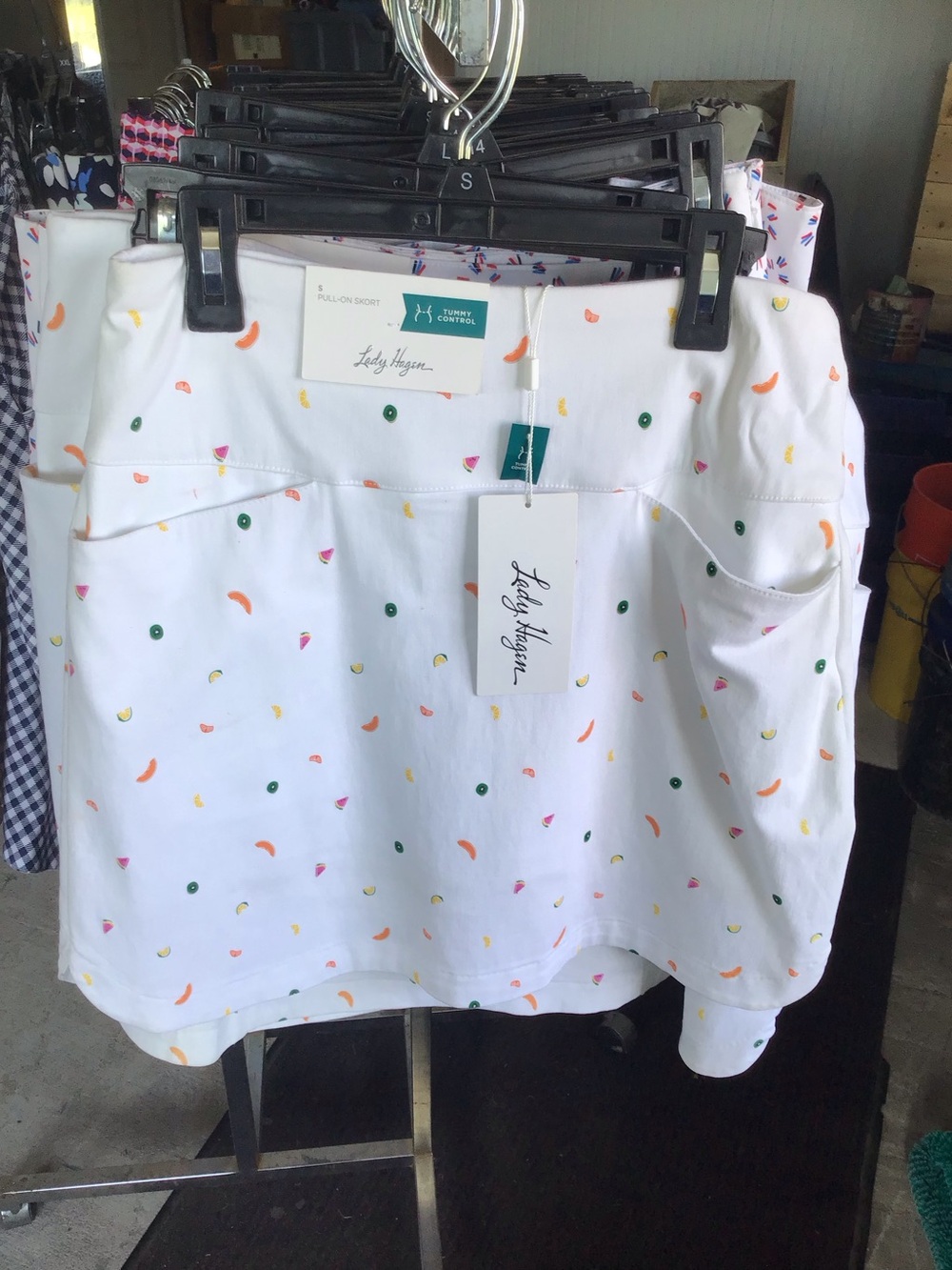 Lady Hagen White Printed Golf Skort with Colorful Confetti Fruit